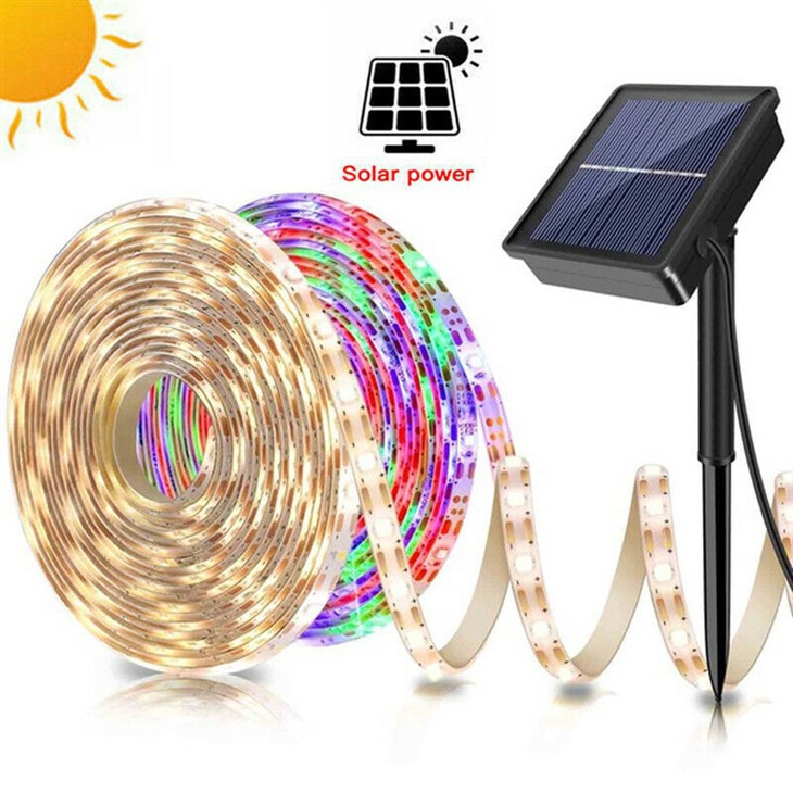 5M Solar Power RGB/Warm White LED Strip Lights